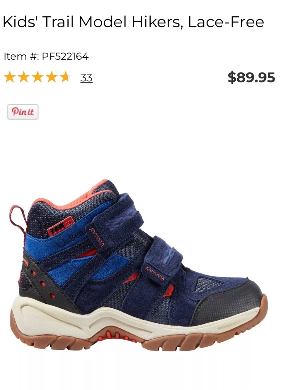 LL Bean Kids' Trail Model Hikers, Lace-Free